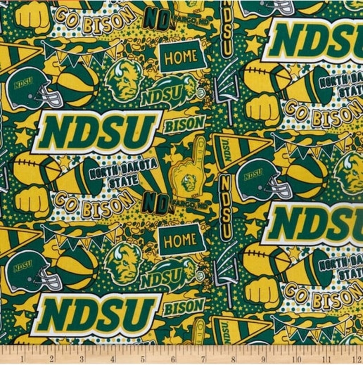 Licensed NCAA North Dakota State University Pop Art NDSU-1165 Cotton Fabric by the Yard